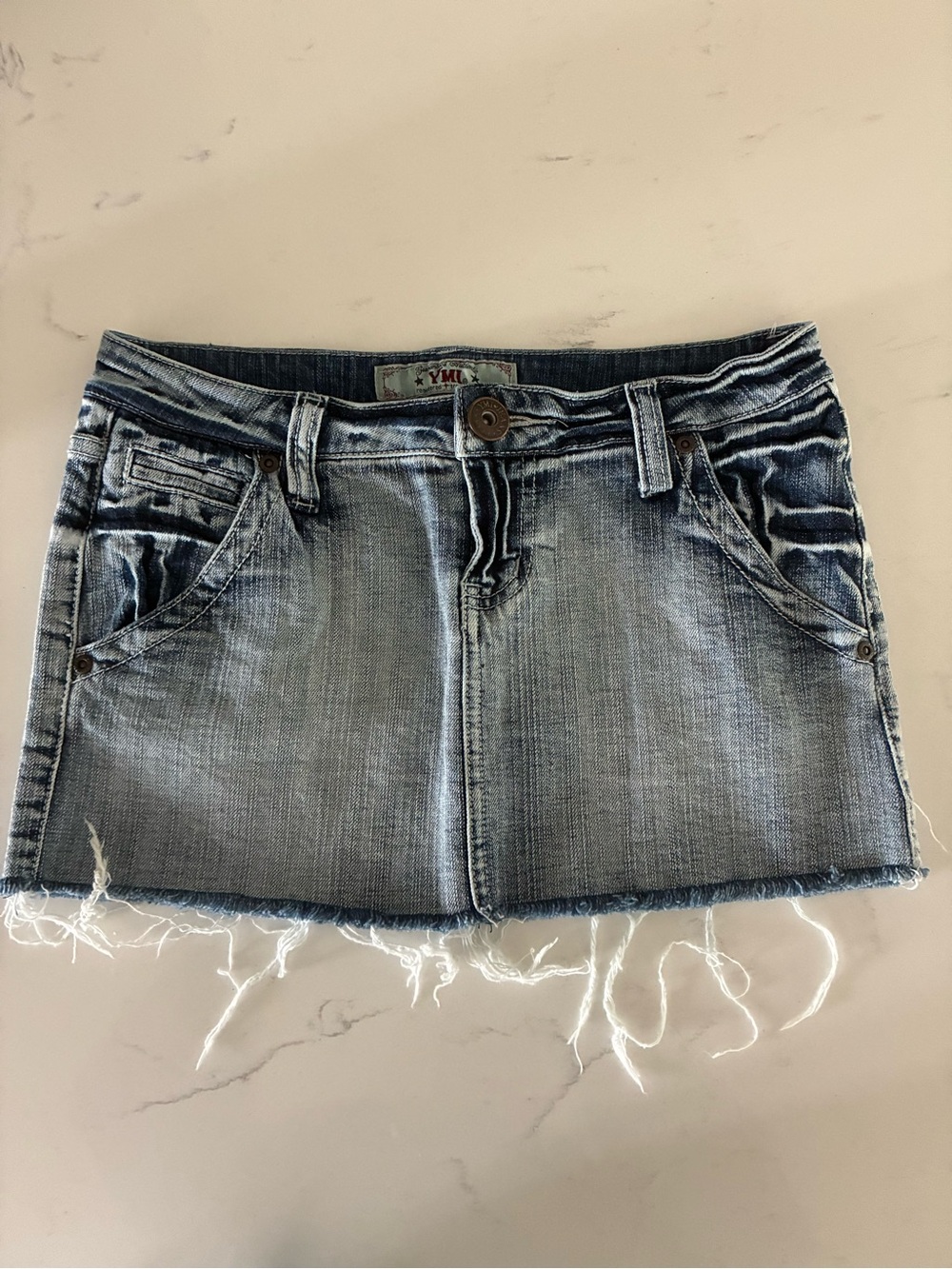 YMI Faded Blue Frayed Hem Denim Mini Skirt